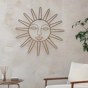 Large Metal Sun Wall Decor Wall Art 23 Inch Sun Tan Metal Celestial Sun Face GUC